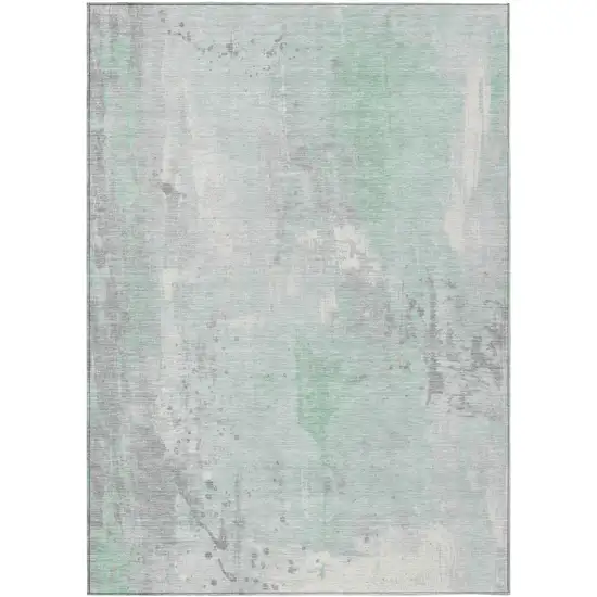 Mint Green And Ivory Abstract Washable Indoor Outdoor Area Rug Photo 1