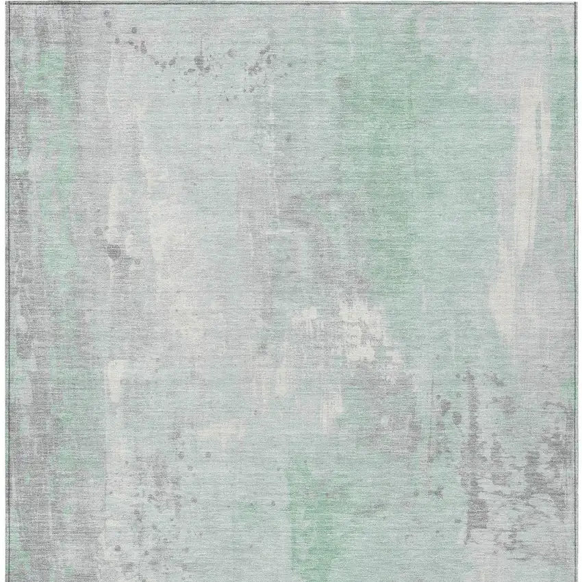 Mint Green And Ivory Abstract Washable Indoor Outdoor Area Rug Photo 9