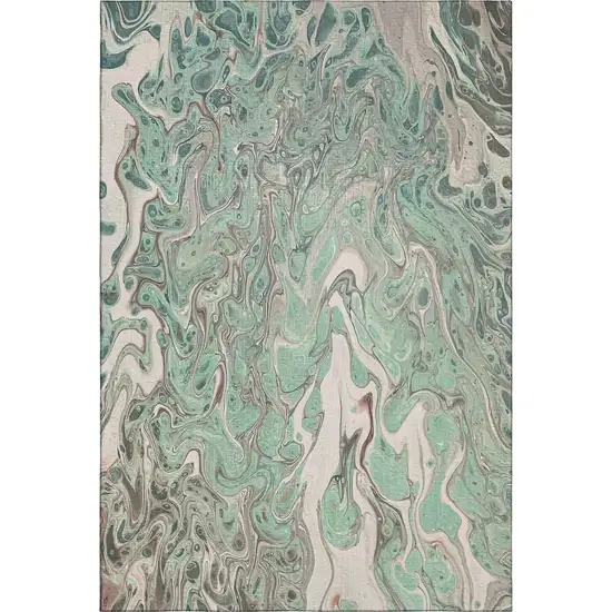 Mint Green And Ivory Abstract Washable Indoor Outdoor Area Rug Photo 2