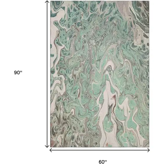 Mint Green And Ivory Abstract Washable Indoor Outdoor Area Rug Photo 3