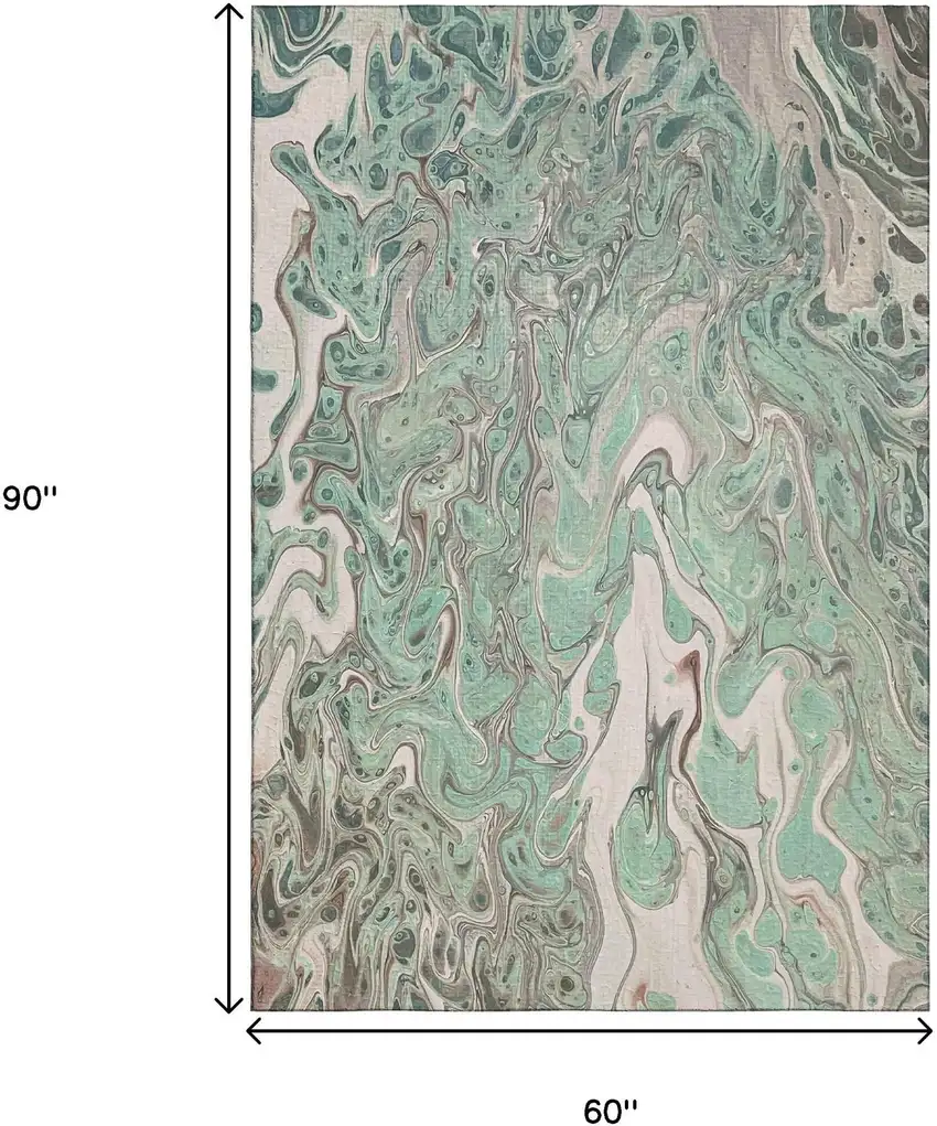 Mint Green And Ivory Abstract Washable Indoor Outdoor Area Rug Photo 3