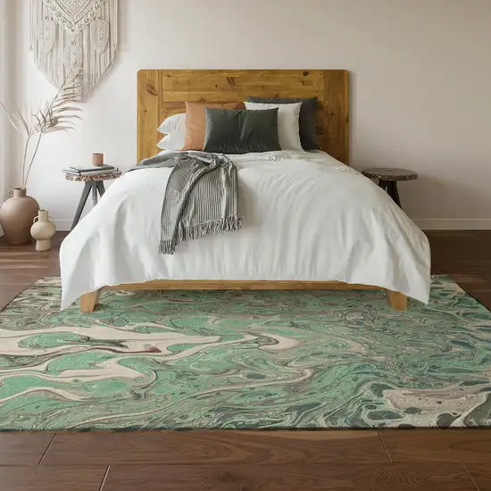 Mint Green And Ivory Abstract Washable Indoor Outdoor Area Rug Photo 5