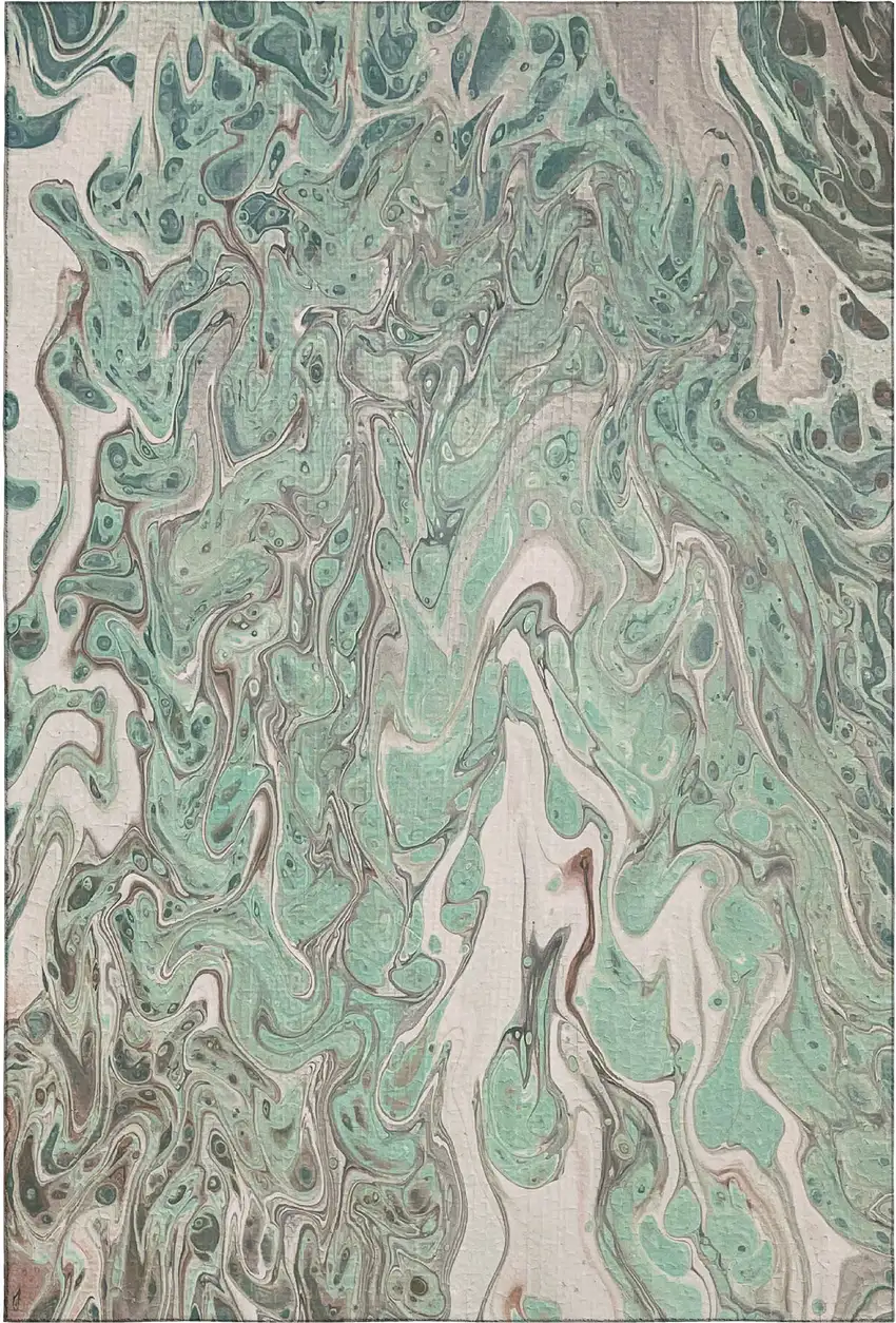 Mint Green And Ivory Abstract Washable Indoor Outdoor Area Rug Photo 2