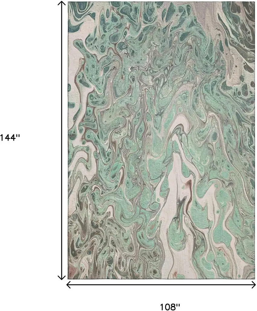 Mint Green And Ivory Abstract Washable Indoor Outdoor Area Rug Photo 3