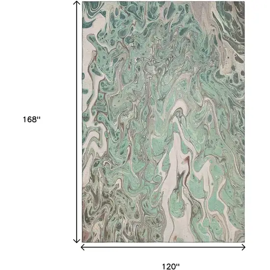 Mint Green And Ivory Abstract Washable Indoor Outdoor Area Rug Photo 3
