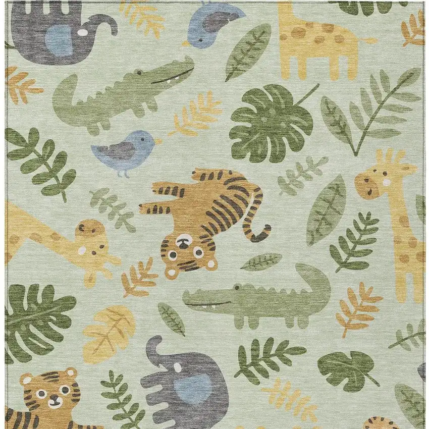 Mint Green And Ivory Abstract Washable Indoor Outdoor Area Rug Photo 3