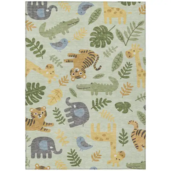 Mint Green And Ivory Abstract Washable Indoor Outdoor Area Rug Photo 1