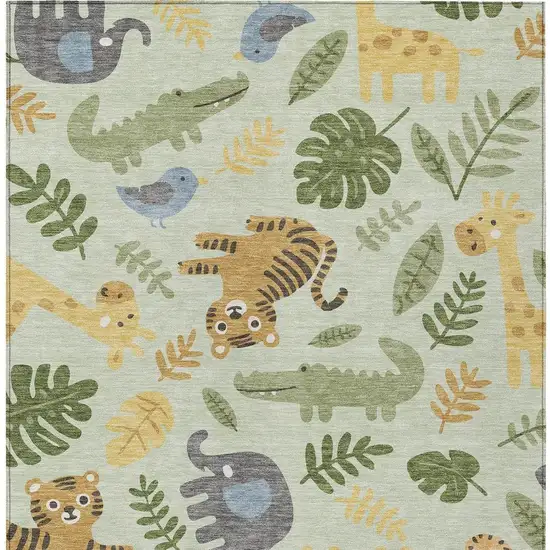 Mint Green And Ivory Abstract Washable Indoor Outdoor Area Rug Photo 3