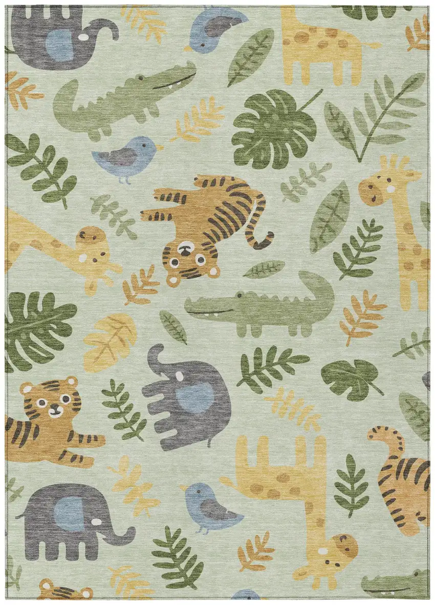 Mint Green And Ivory Abstract Washable Indoor Outdoor Area Rug Photo 1
