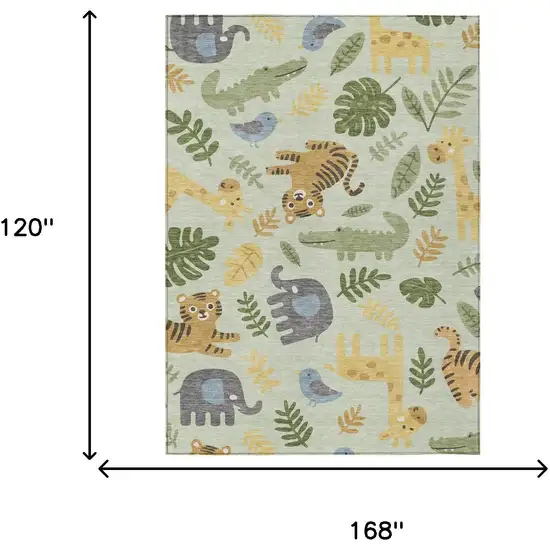 Mint Green And Ivory Abstract Washable Indoor Outdoor Area Rug Photo 6
