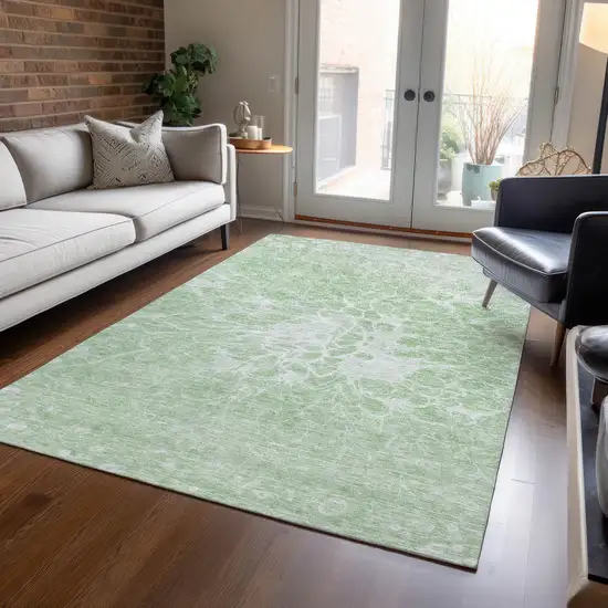 Mint Green And Ivory Abstract Washable Indoor Outdoor Area Rug Photo 9
