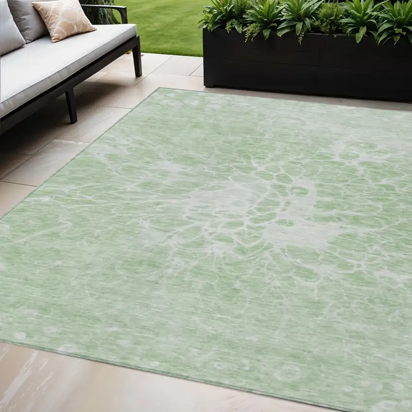 Mint Green And Ivory Abstract Washable Indoor Outdoor Area Rug Photo 1