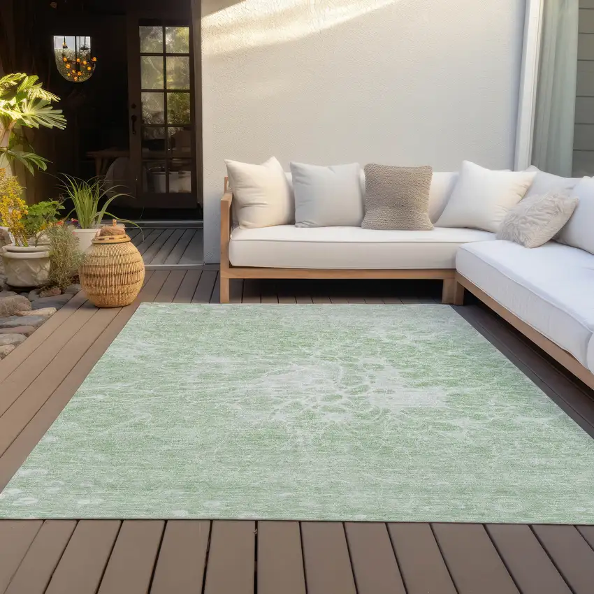 Mint Green And Ivory Abstract Washable Indoor Outdoor Area Rug Photo 8