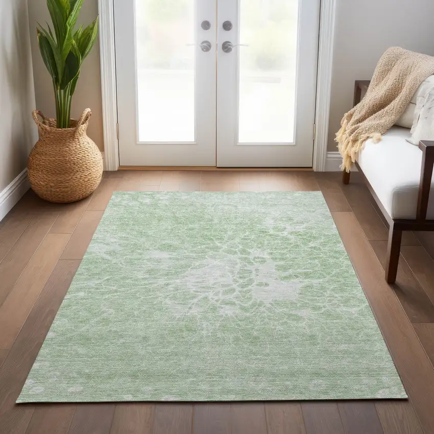Mint Green And Ivory Abstract Washable Indoor Outdoor Area Rug Photo 9