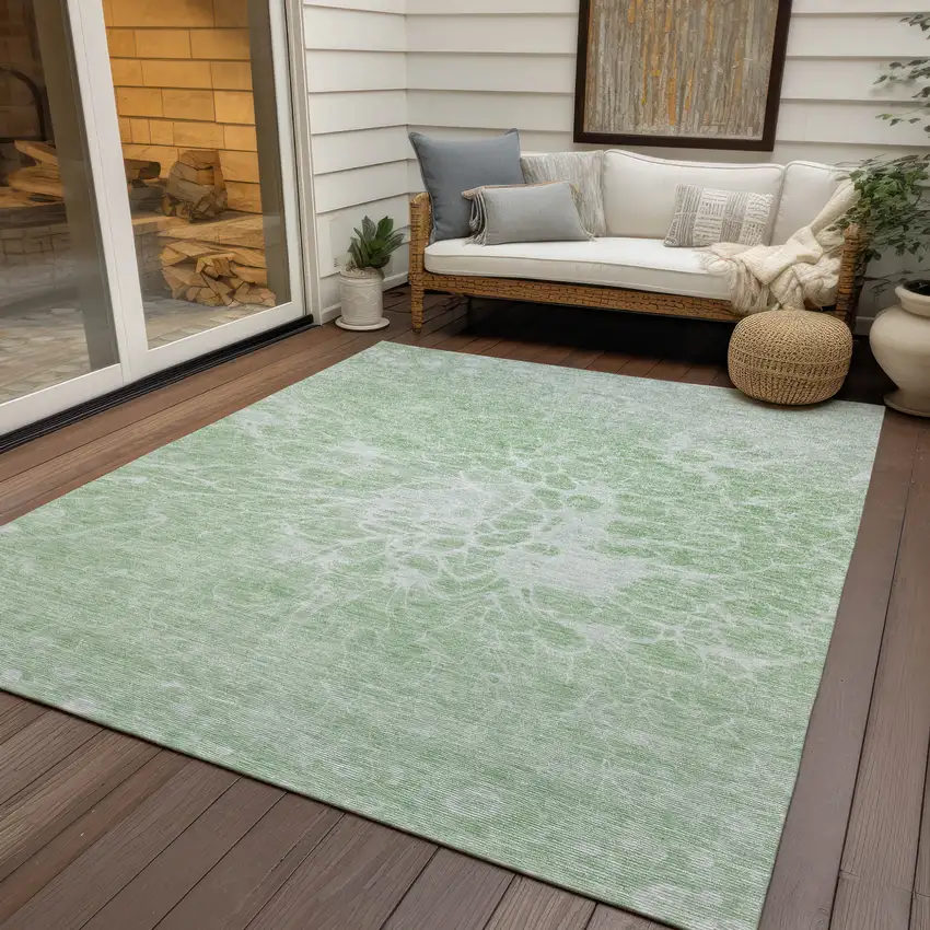 Mint Green And Ivory Abstract Washable Indoor Outdoor Area Rug Photo 9