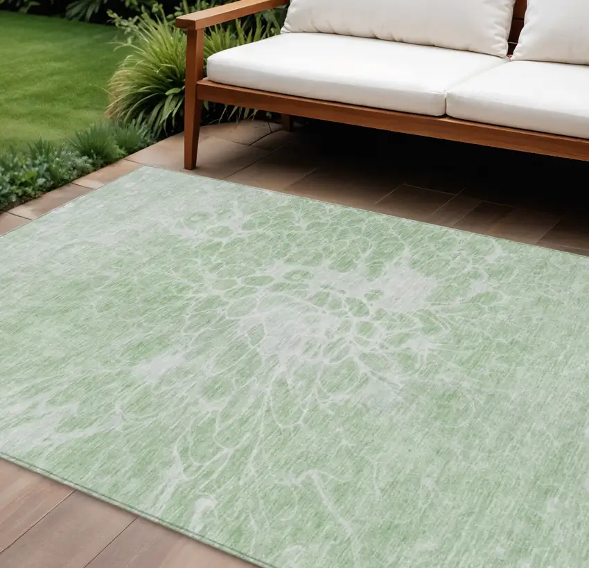 Mint Green And Ivory Abstract Washable Indoor Outdoor Area Rug Photo 1