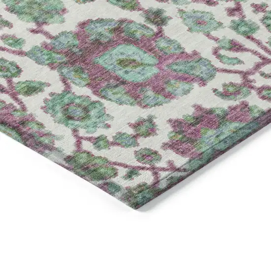 Mint Green And Ivory Floral Medallion Washable Indoor Outdoor Area Rug Photo 4