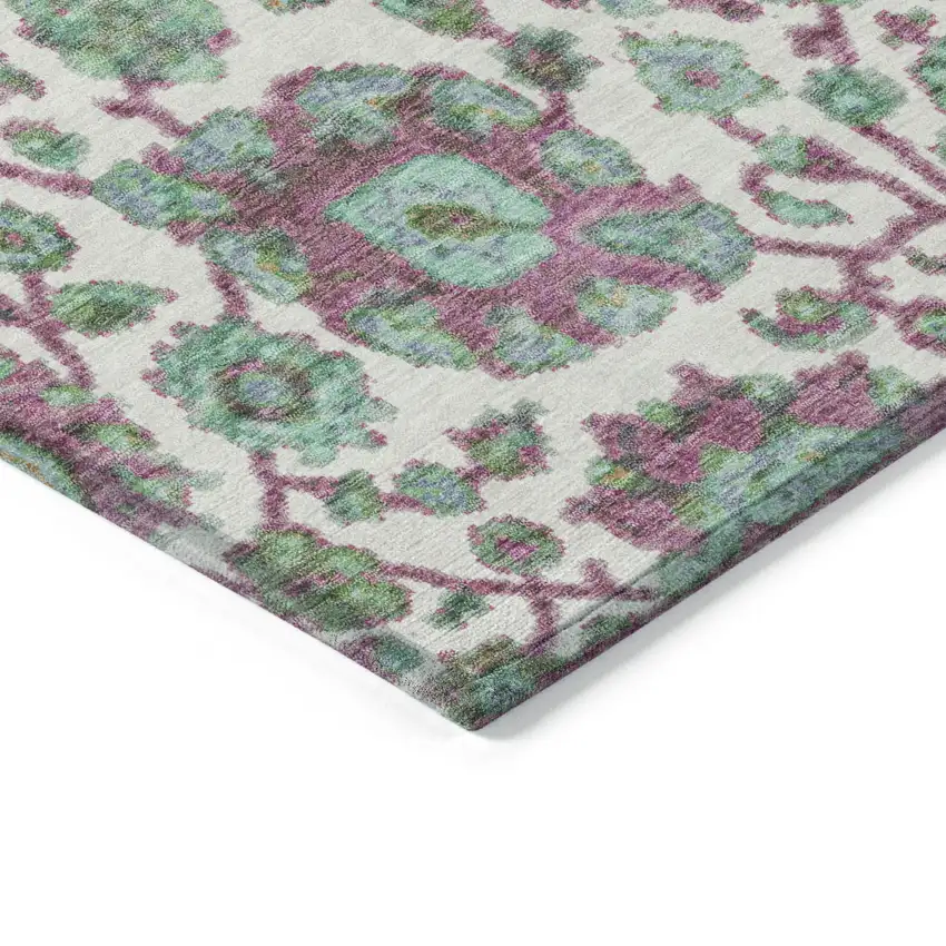 Mint Green And Ivory Floral Medallion Washable Indoor Outdoor Area Rug Photo 4