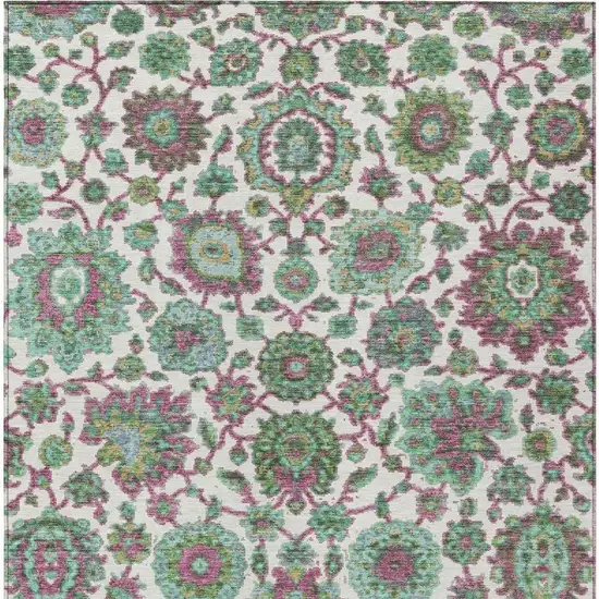 Mint Green And Ivory Floral Medallion Washable Indoor Outdoor Area Rug Photo 5