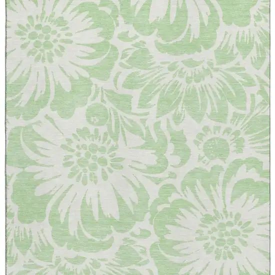 Mint Green And Ivory Floral Washable Area Rug With UV Protection Photo 4