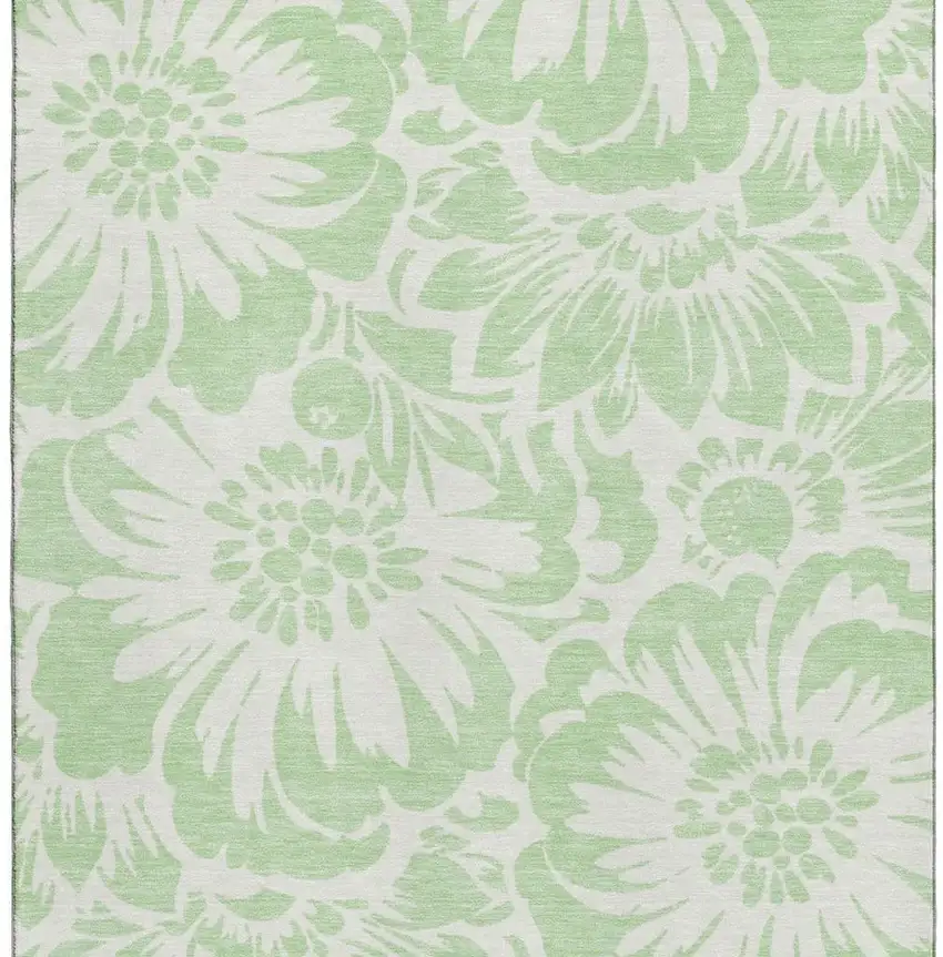 Mint Green And Ivory Floral Washable Area Rug With UV Protection Photo 4
