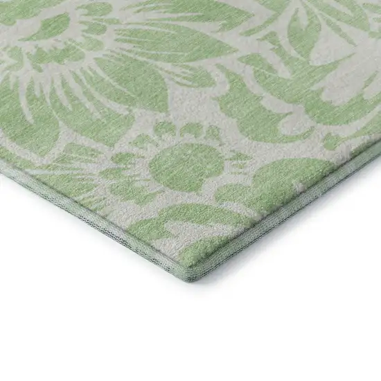 Mint Green And Ivory Floral Washable Area Rug With UV Protection Photo 8