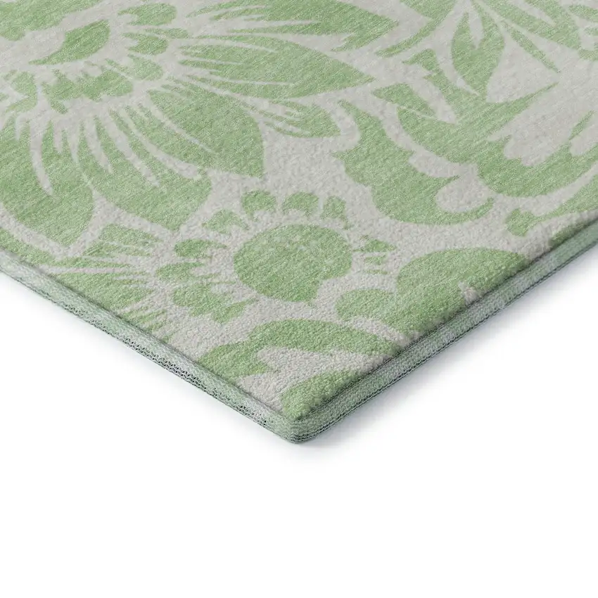 Mint Green And Ivory Floral Washable Area Rug With UV Protection Photo 8