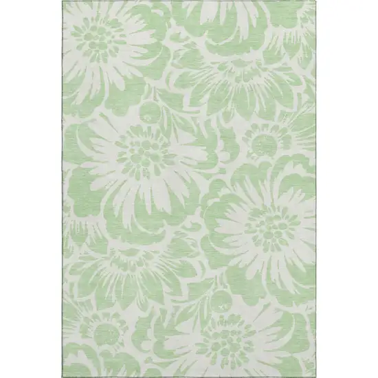 Mint Green And Ivory Floral Washable Area Rug With UV Protection Photo 1