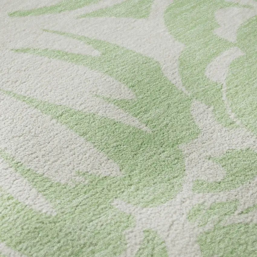 Mint Green And Ivory Floral Washable Area Rug With UV Protection Photo 9