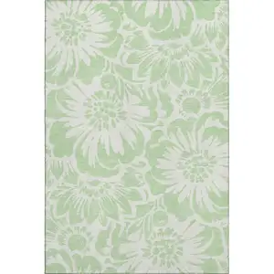 Photo of Mint Green And Ivory Floral Washable Area Rug With UV Protection