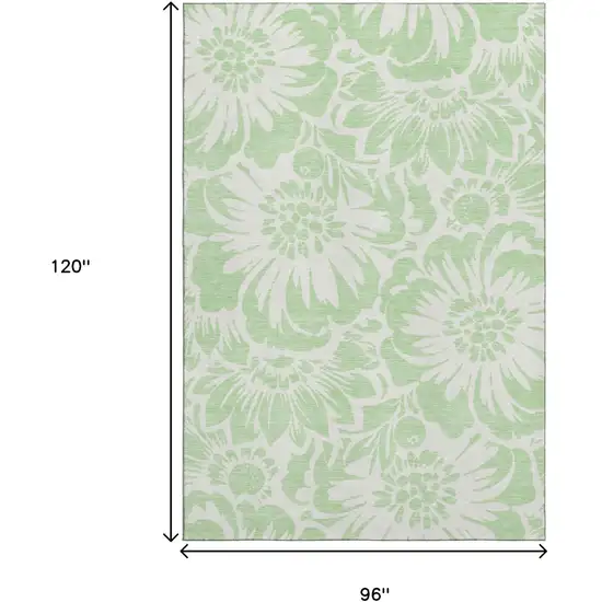Mint Green And Ivory Floral Washable Area Rug With UV Protection Photo 3