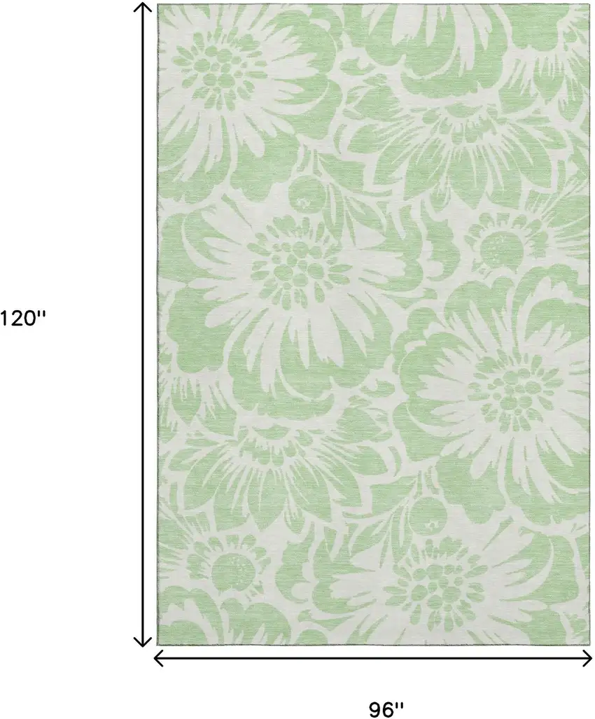 Mint Green And Ivory Floral Washable Area Rug With UV Protection Photo 3