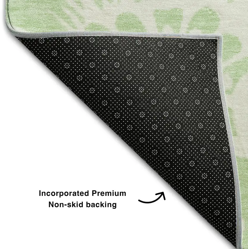Mint Green And Ivory Floral Washable Area Rug With UV Protection Photo 7
