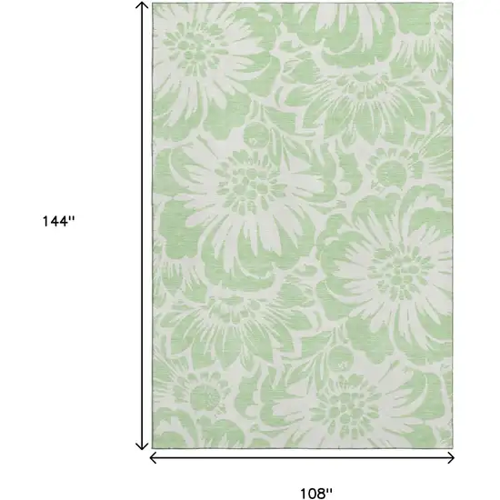 Mint Green And Ivory Floral Washable Area Rug With UV Protection Photo 3