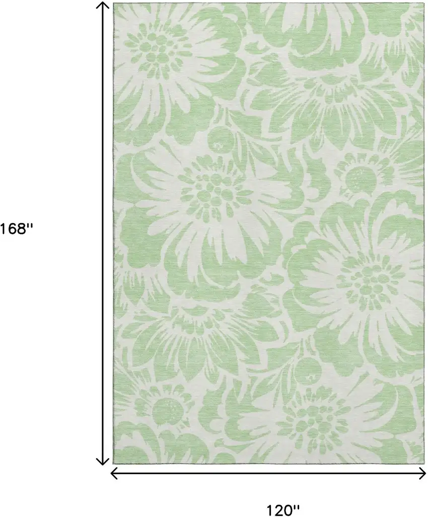 Mint Green And Ivory Floral Washable Area Rug With UV Protection Photo 3