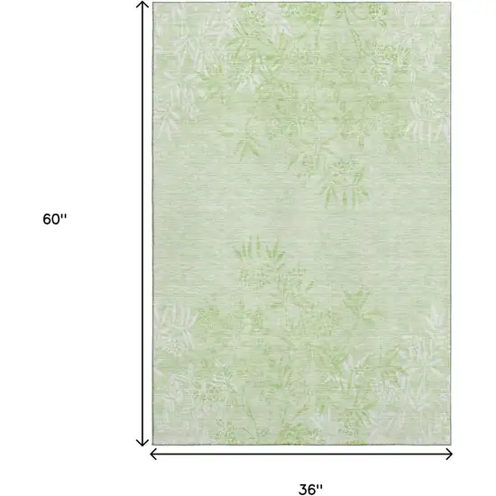 Mint Green And Ivory Floral Washable Area Rug With UV Protection Photo 3