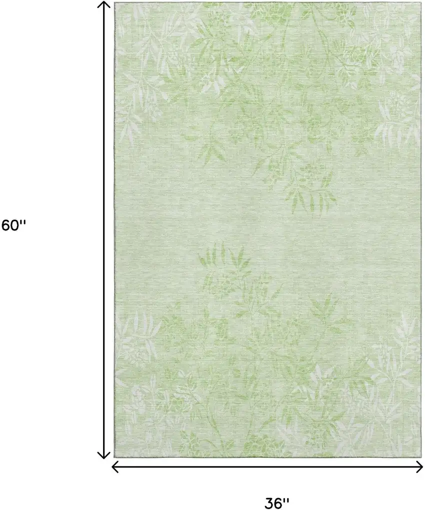Mint Green And Ivory Floral Washable Area Rug With UV Protection Photo 3