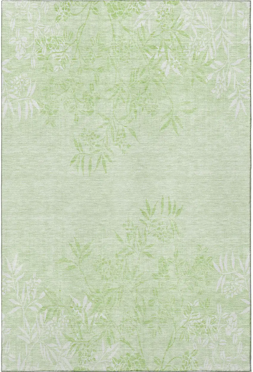 Mint Green And Ivory Floral Washable Area Rug With UV Protection Photo 3