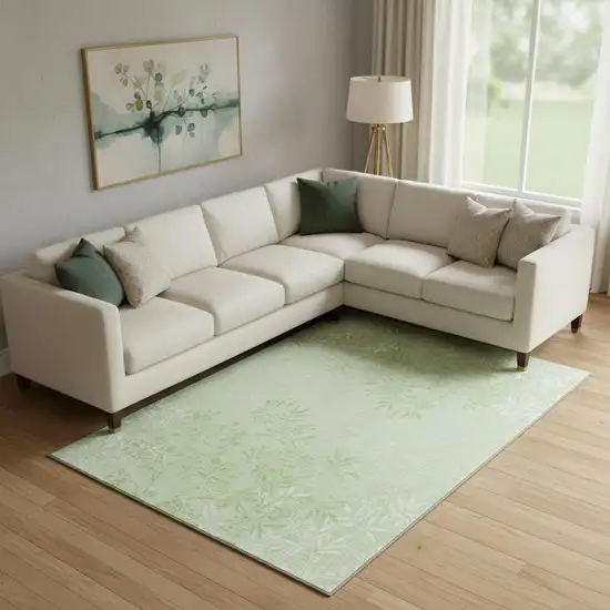 Mint Green And Ivory Floral Washable Area Rug With UV Protection Photo 1