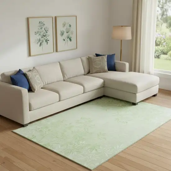 Mint Green And Ivory Floral Washable Area Rug With UV Protection Photo 1