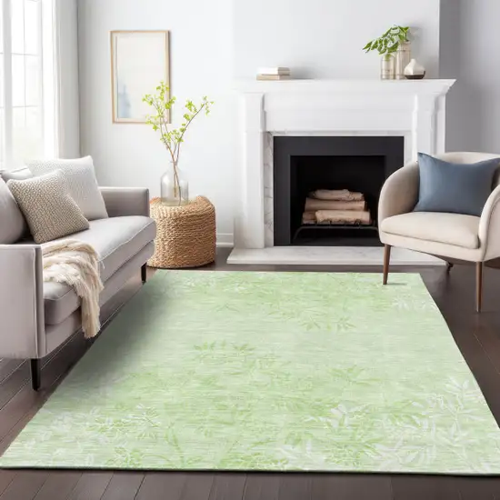 Mint Green And Ivory Floral Washable Area Rug With UV Protection Photo 4