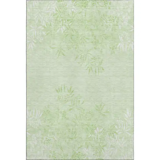 Mint Green And Ivory Floral Washable Area Rug With UV Protection Photo 1