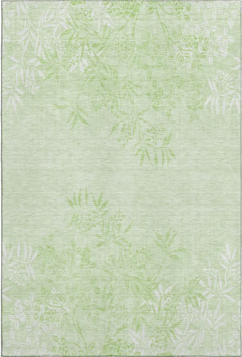 Mint Green And Ivory Floral Washable Area Rug With UV Protection Photo 1