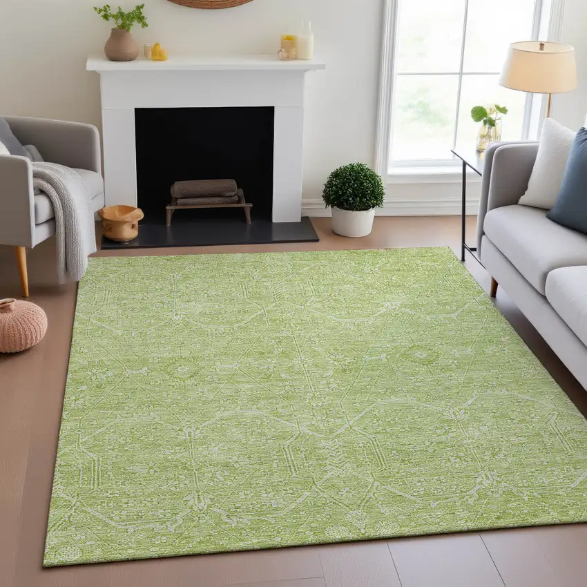 Mint Green And Ivory Floral Washable Area Rug With UV Protection Photo 4