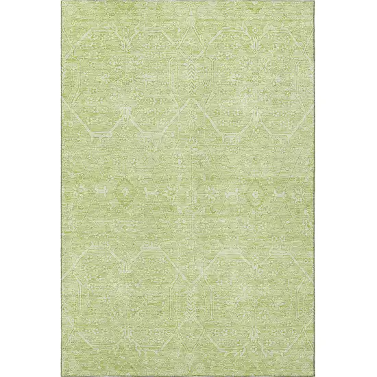 Mint Green And Ivory Floral Washable Area Rug With UV Protection Photo 3