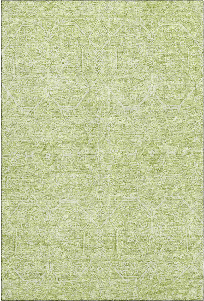 Mint Green And Ivory Floral Washable Area Rug With UV Protection Photo 1