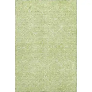 Photo of Mint Green And Ivory Floral Washable Area Rug With UV Protection