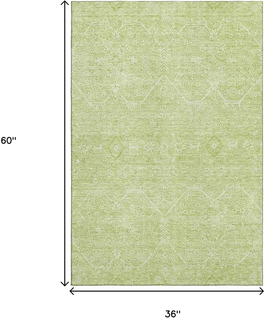 Mint Green And Ivory Floral Washable Area Rug With UV Protection Photo 3
