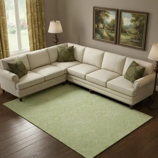 Mint Green And Ivory Floral Washable Area Rug With UV Protection Photo 2