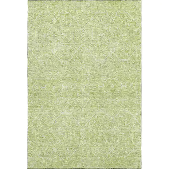Mint Green And Ivory Floral Washable Area Rug With UV Protection Photo 1